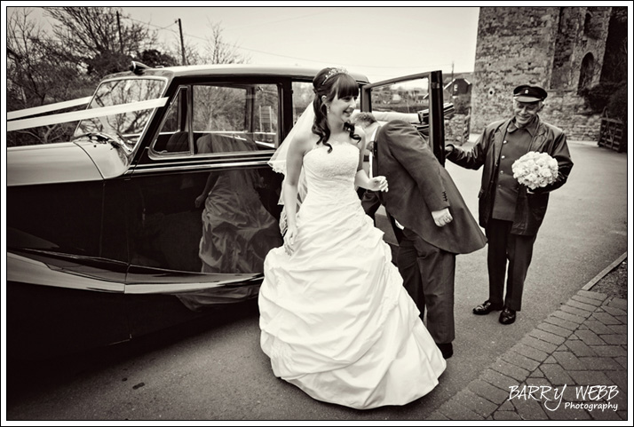 The Bride arrives at Castle Cooling Barn in Kent - Wedding Photography