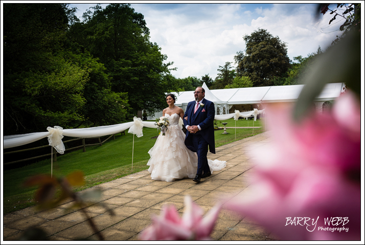 The Bride coming down the aisle at Mountains Country House